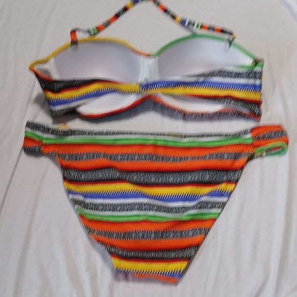 Push Up Twist Bandeau Bikini Set bright colorful beach cruise Sz XXL NWOT - Picture 2 of 9